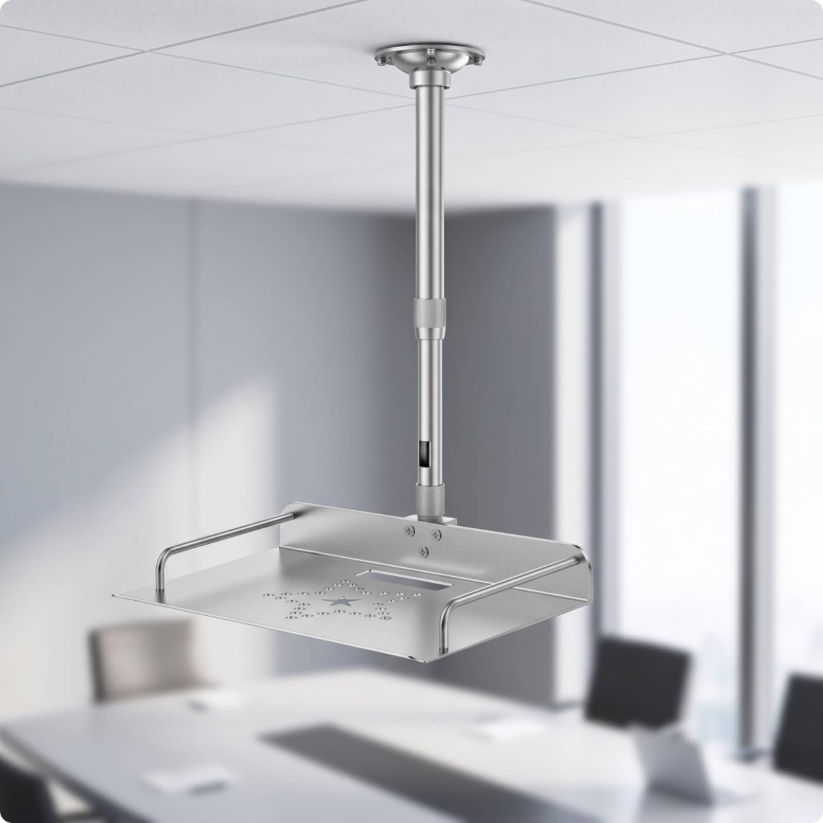 Soporte de Proyector Montaje de Techo Bandeja Ajustable Poste Telescópico Construcción de Aleación de Aluminio Estabilidad con Placa Redonda, 30-60cm