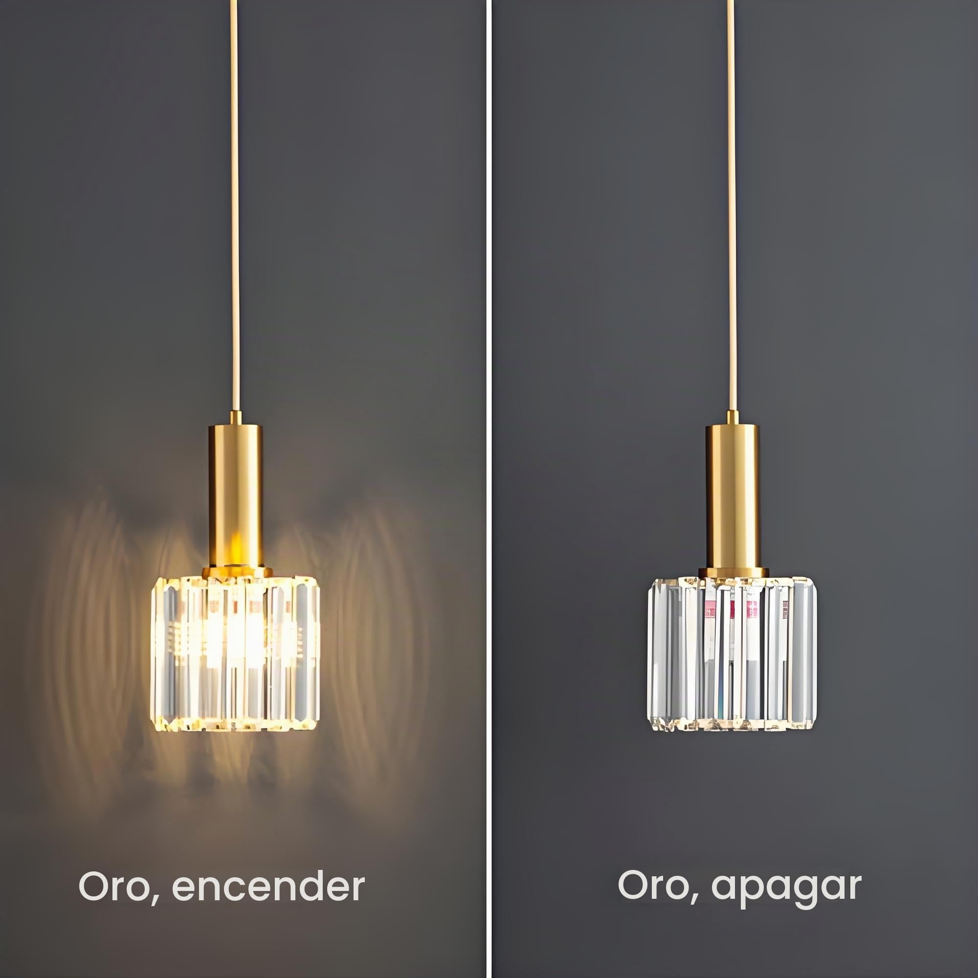 Mini Lámpara Colgante Dorada en Cristal K9, Base E27, Altura Ajustable, Lámpara Moderna de Vidrio para Comedor, Cocina, Dormitorio y Bar (2-luces)