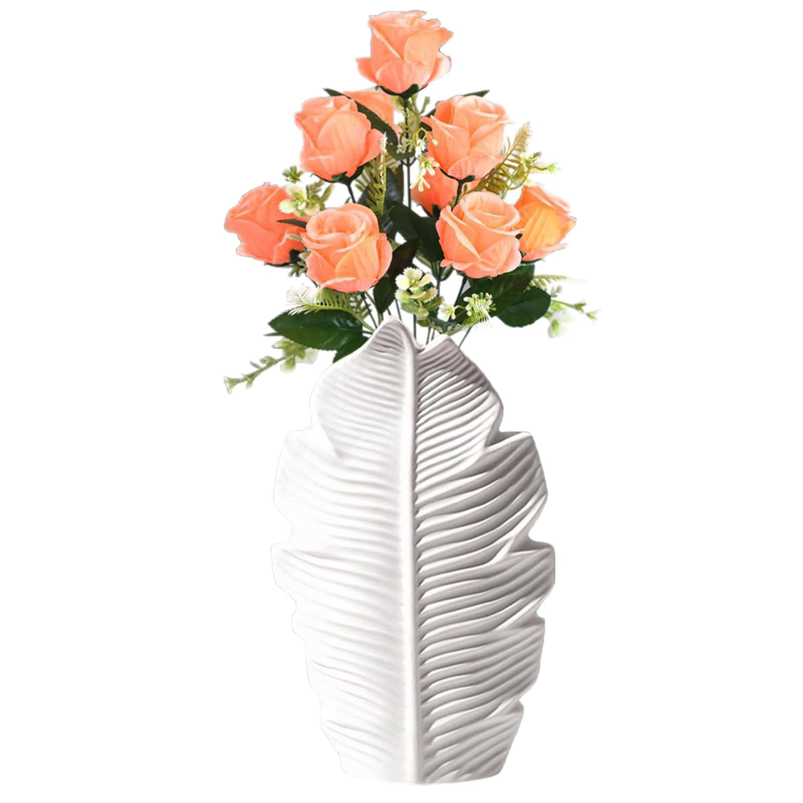 Modern Decorative Ceramic Vases, White Ceramic Vase, Large Maple Leaf Shape Ceramic Vase in Boho Modern Minimalism Style for Living Room Wedding Dinner Table (L)