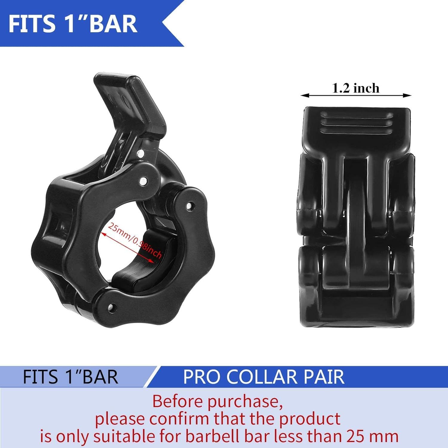 4 Morsetti per Bilancieri Collare a Morsetto Rilascio Rapido Antiscivolo Collare con Morsetto per Bilanciere per Allenamento Sollevamento Pesi Fitness (Blu, Nero, 25 mm)