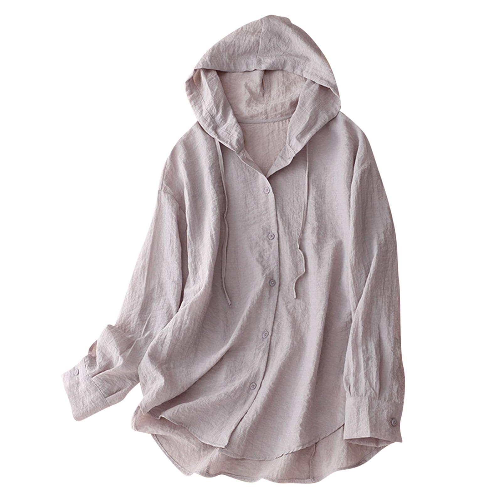 Women's Cotton Linen Sun Protection Shirts Hoodie Long Sleeve Botton Up Cardigan Lightweight Summer Beach Tops