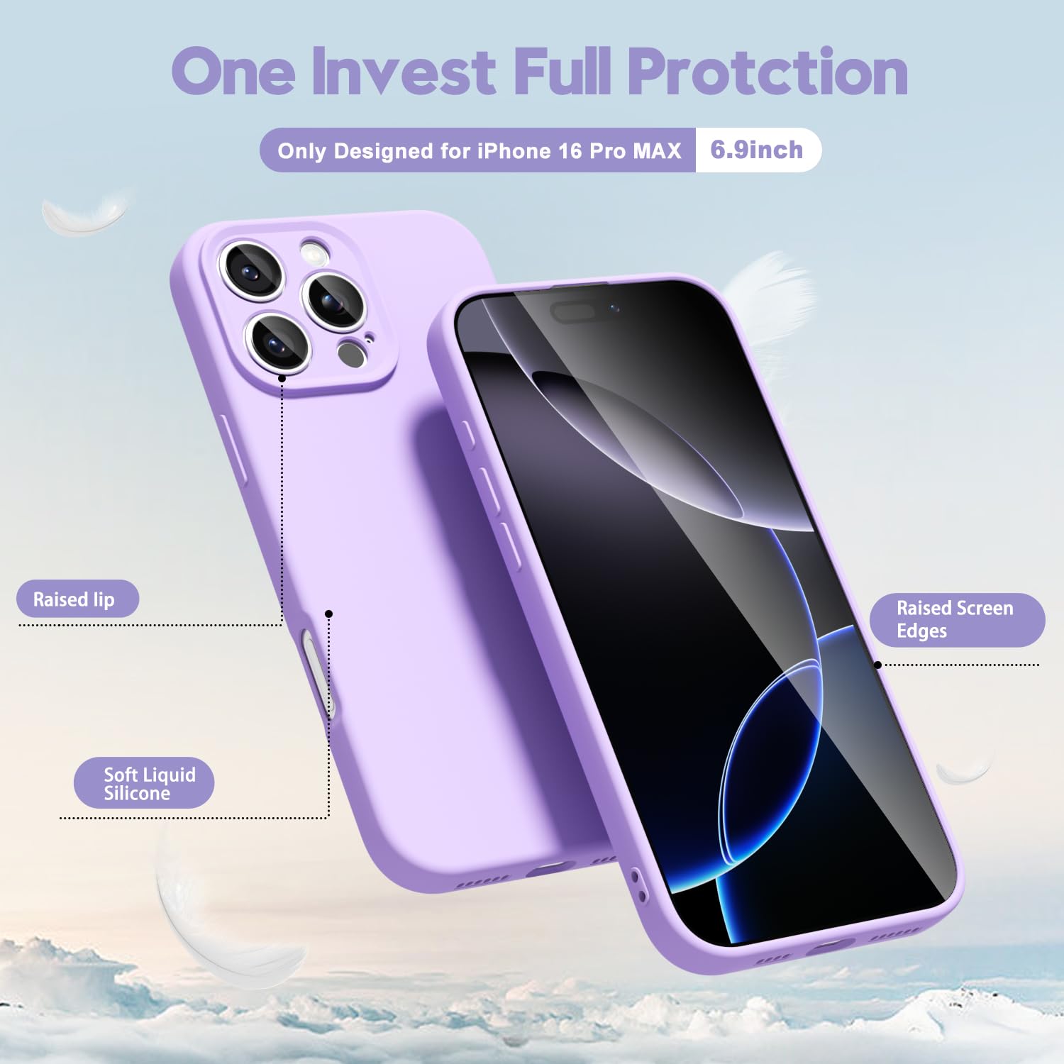 oakxco for iPhone 16 Pro Max Case Liquid Silicone, Soft Rubber Gel Elegant Aesthetic Basic Simple Cover, Cute Thin Slim TPU Matte Solid Color Plain Smooth Case for Women Girl, Light Pink — view 858