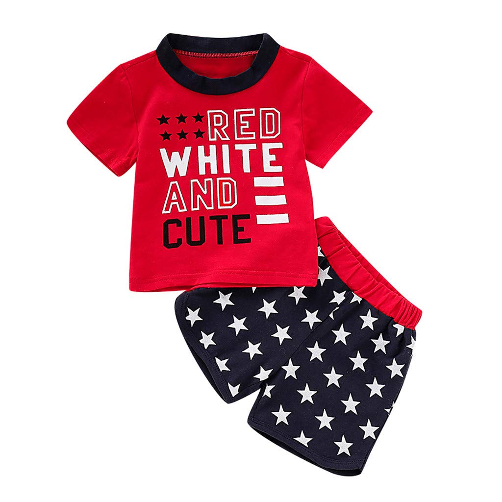 KehenInfant Baby Toddler Boy Summer Clothes 4th of July Outfit Short Sleeve T-Shirt + Stars Shorts Casual Sets Red 3T