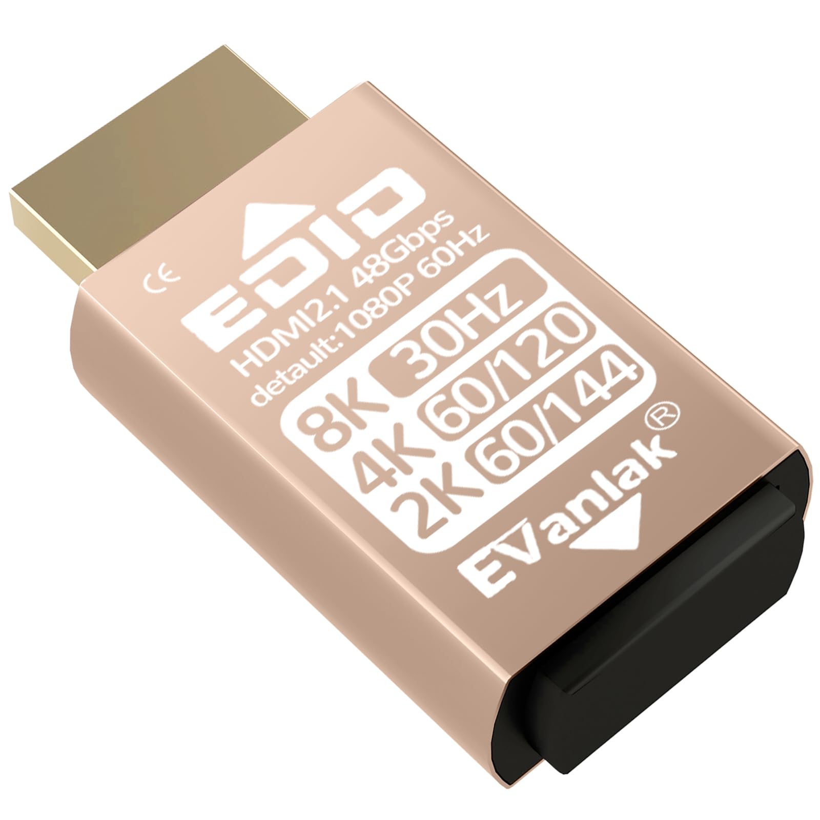 EVanlak HDMI EDID Emulator Adapter Dummy Plug, Virtual Display Headless Ghost HDMI Passthrough 1080P@60Hz to 8K@30Hz, Bi-Directional, Gold-1P