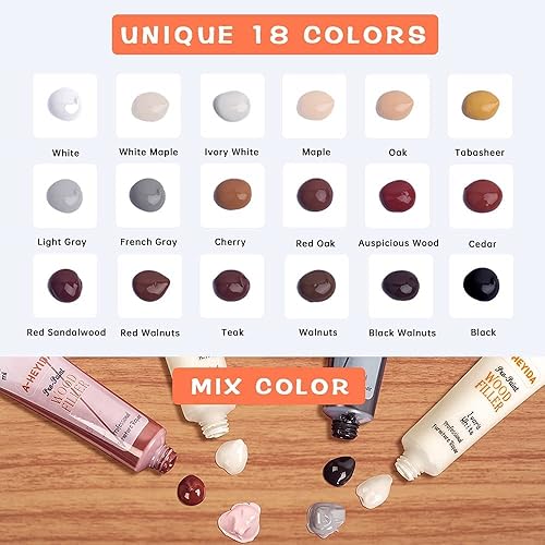 Miniatura 3 de Kit de reparación de muebles de madera, 18 colores, relleno de madera, laminado, vinilo, kit de reparación de pisos, kit de retoque de gabinete de