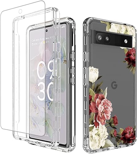 Funda para Pixel 6A, para Google6A GX7AS con protector de pantalla de vidrio templado, cubierta protectora de cuerpo completo con bonito patrón