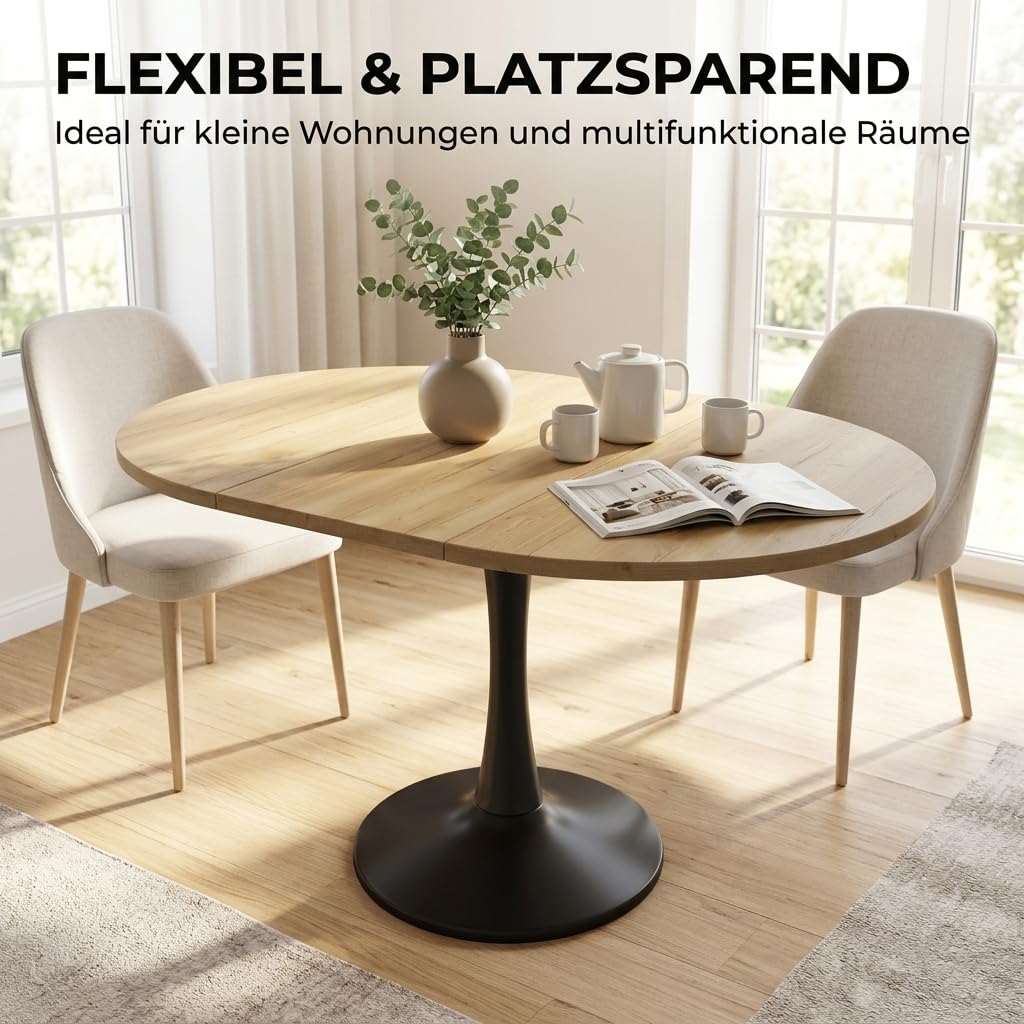 Tavolo da pranzo allungabile in MDF, ovale, 100/140 cm, rotondo