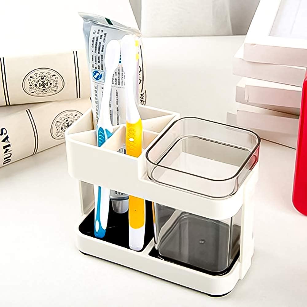Aibrisk 1 Cup Toothbrush Toothpaste Stand Holder Bathroom Storage Organizer,Plastic