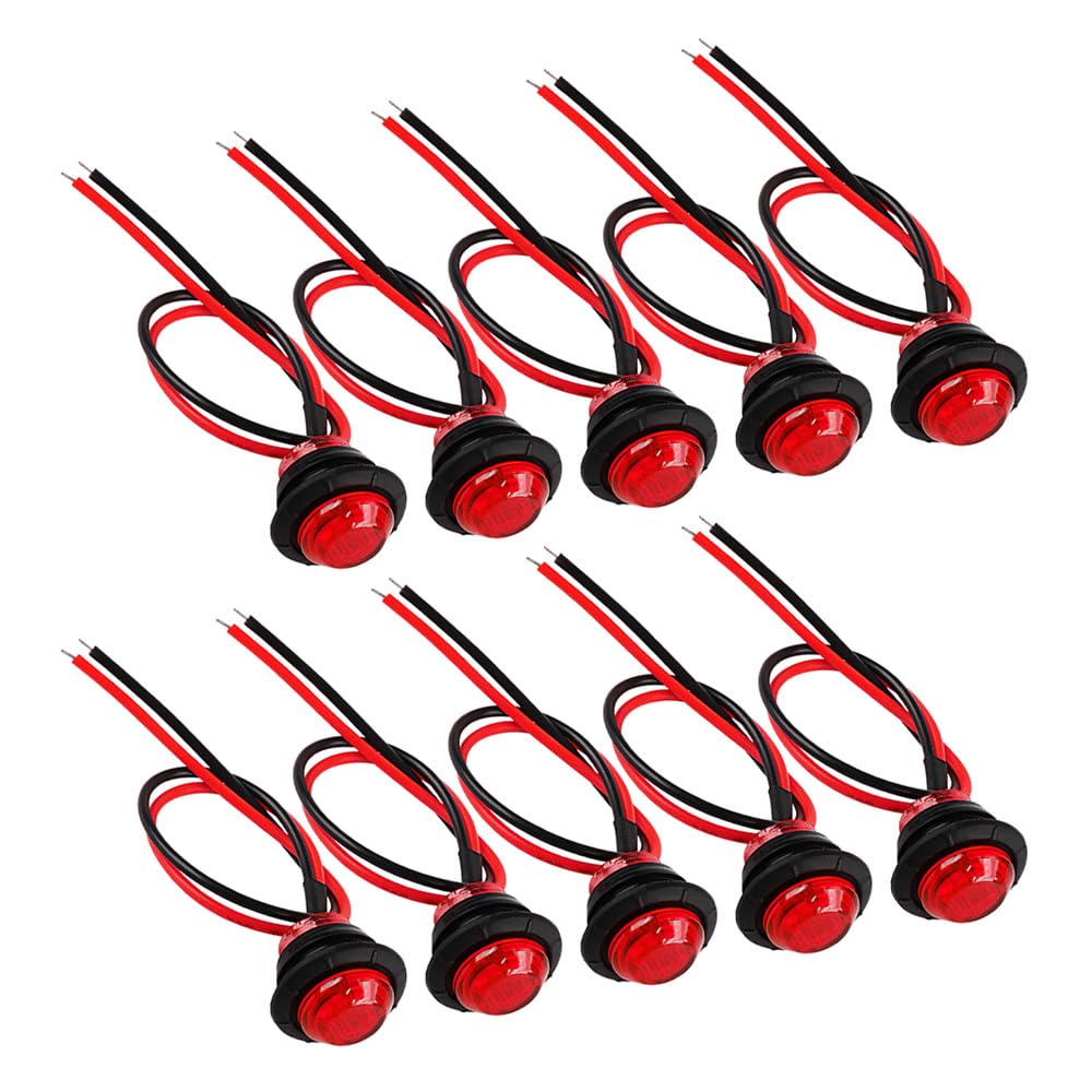 DriSentri 10 PCS 3/4'' LED Trailer Marker Clearance Lights, 24V Round Clearance LED Front Rear Side Indicator Bullet Marker Light for Truck RV Car Bus