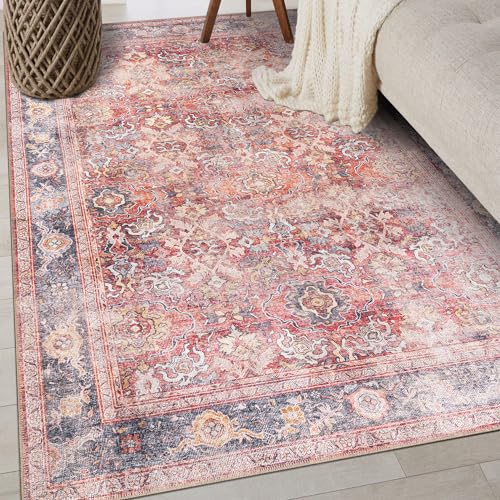 Rugshop Vintage Bordered Machine Washable Non Slip Area Rug Ideal for Living Room, Bedroom,Kitchen,Entryway,Dining Room,Office 3'3" x 5' Red
