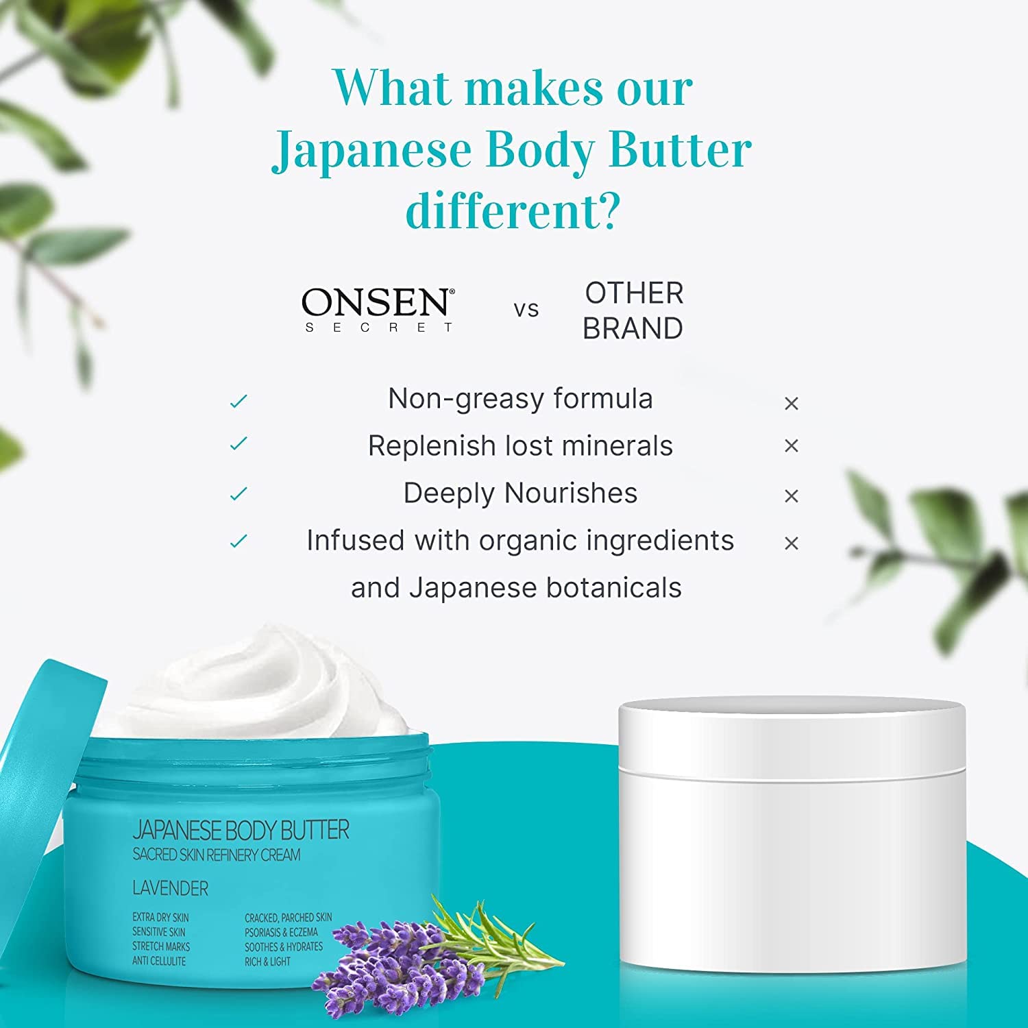 Onsen Japanese Body Butter for Women - Skin Refinery Cream Natural and Organic Shea Butter Moisturizing Clear Skin Exfoliator with Coconut Oil and Vitamin E - 8.6 fl oz / 255 ml (Lavender) - Image 7