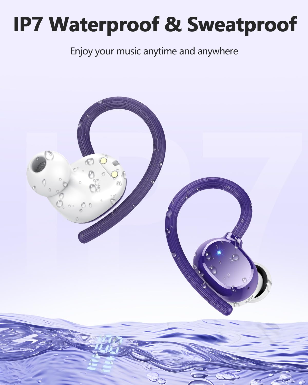 Cuffie Bluetooth Sport 2025 in Ear senza fili Bluetooth 5.3, 128 ore ultra leggere Earbuds con ferretto, 2025 cancellazione del rumore, HiFi Stereo, IP7 impermeabile jogging, indicatore LED