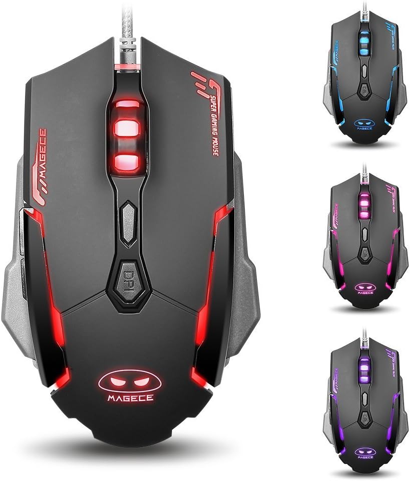 Magece G2 USB Ergonomic Optical Gaming Mouse with 6 Buttons 3200DPI 4 Colors LED Light for PC-Black