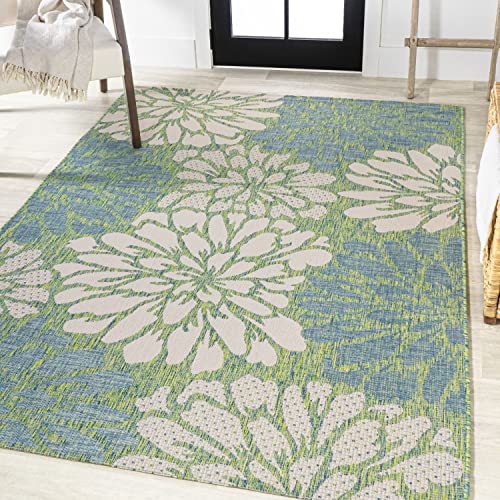 Image of JONATHAN Y Floral Textured Weave Indoor Outdoor Area Rug 5X8 Cream /Green, Zinnia Modern for Backyard, Patio, Porch, Easy-Cleaning, High Traffic, Pet-Friendly, Non-Shedding (SMB110D-5)