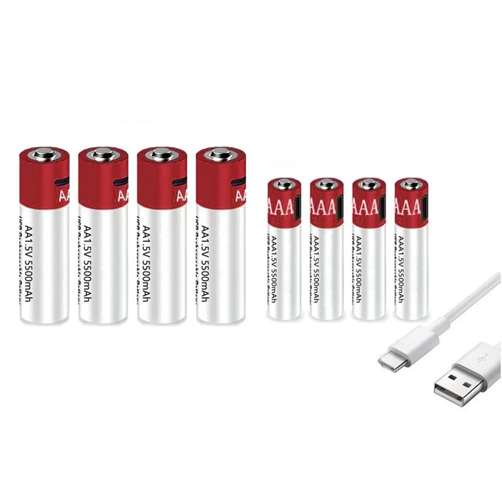 Batteria Ricaricabile USB agli ioni di Litio di Tipo C Batteria AA+AAA da 1,5 V 5500 mAh Batteria a Lunga Durata e Uscita costante Carica Rapida da 1,5 V e 1 Ora