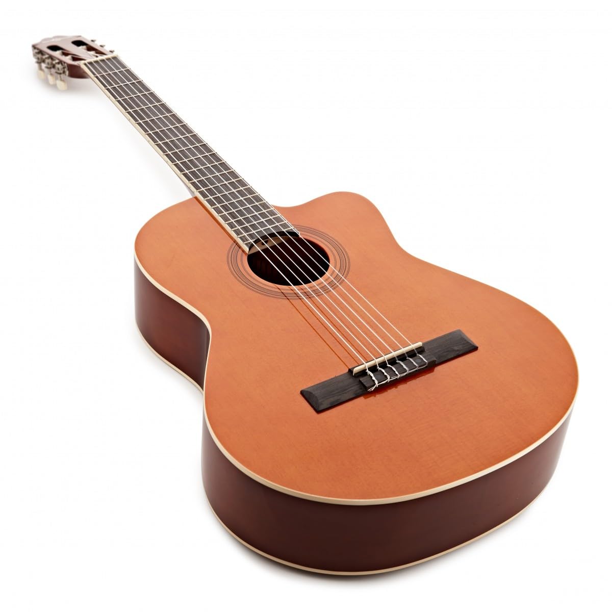 Chitarra classica Deluxe Cutaway Singolo di Gear4music, Naturale | Cutaway Singolo per Accesso ai Tasti Alti, Corpo Abete e Tiglio dal Tono Ricco e Deciso, Corde di Nylon Morbide, Naturale