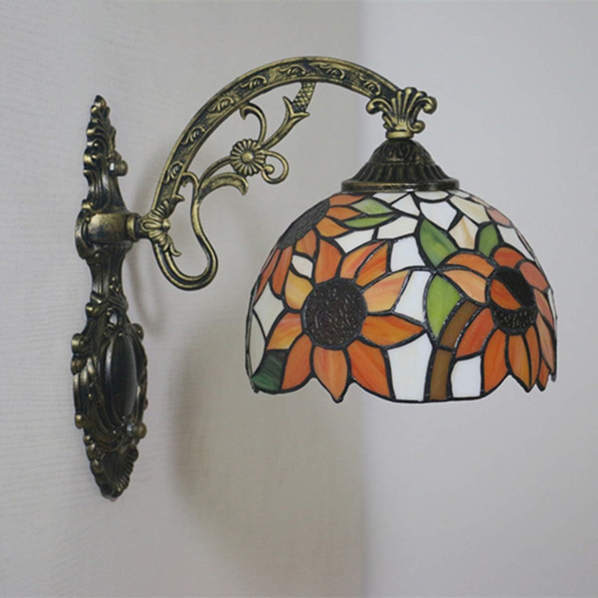8-Inch Tiffany Style Sunflower Wall Sconce Lamp Fixture European Pastoral Stained Glass Wall Light for Bedroom Bedside Living Room Hallway