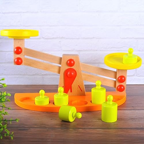 Miniatura 8 de ibasenice Juguetes para niños pequeños, juego de equilibrio matemático para niños, 1 juego de balanza de madera de juguete creativo ensamblado