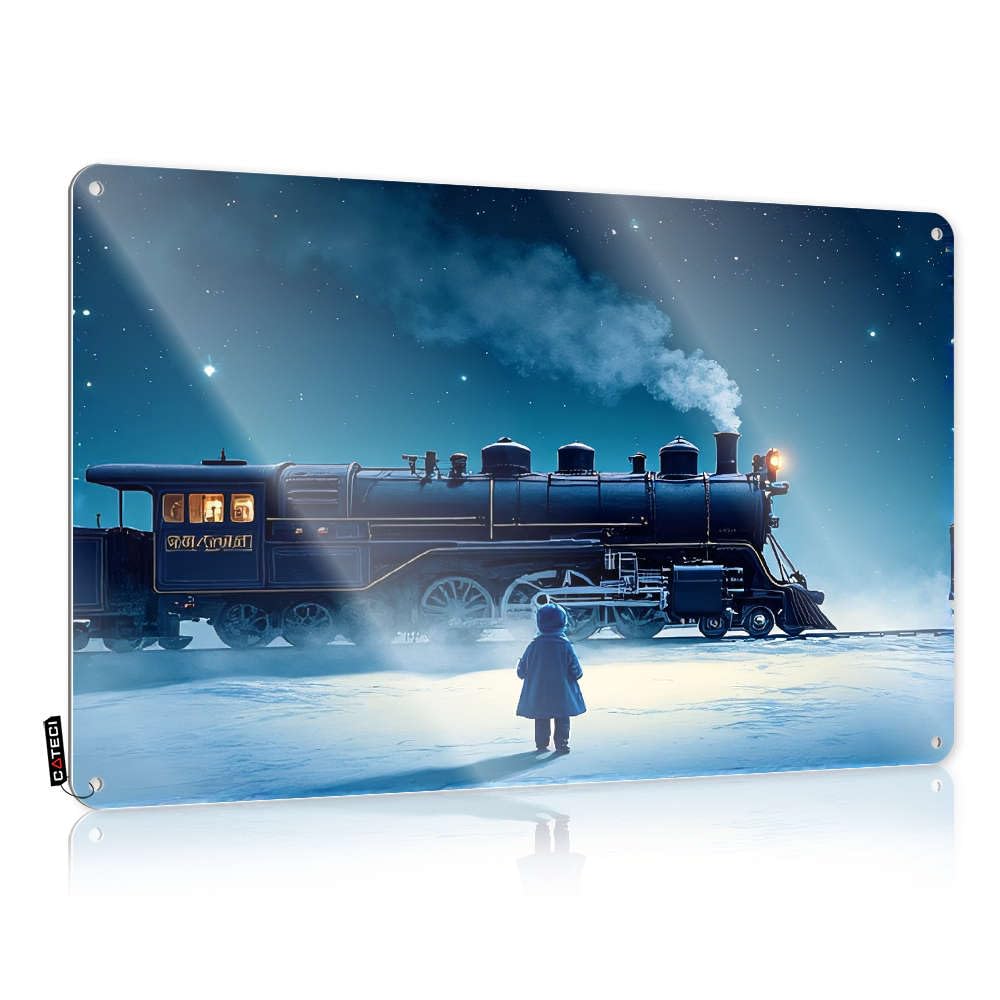 Wall Art Print Wall Decor | A Child Stands In Awe Before A Majestic Steam Locomotive Under A Starry Night Country For Longhorn Home(30X40CM)