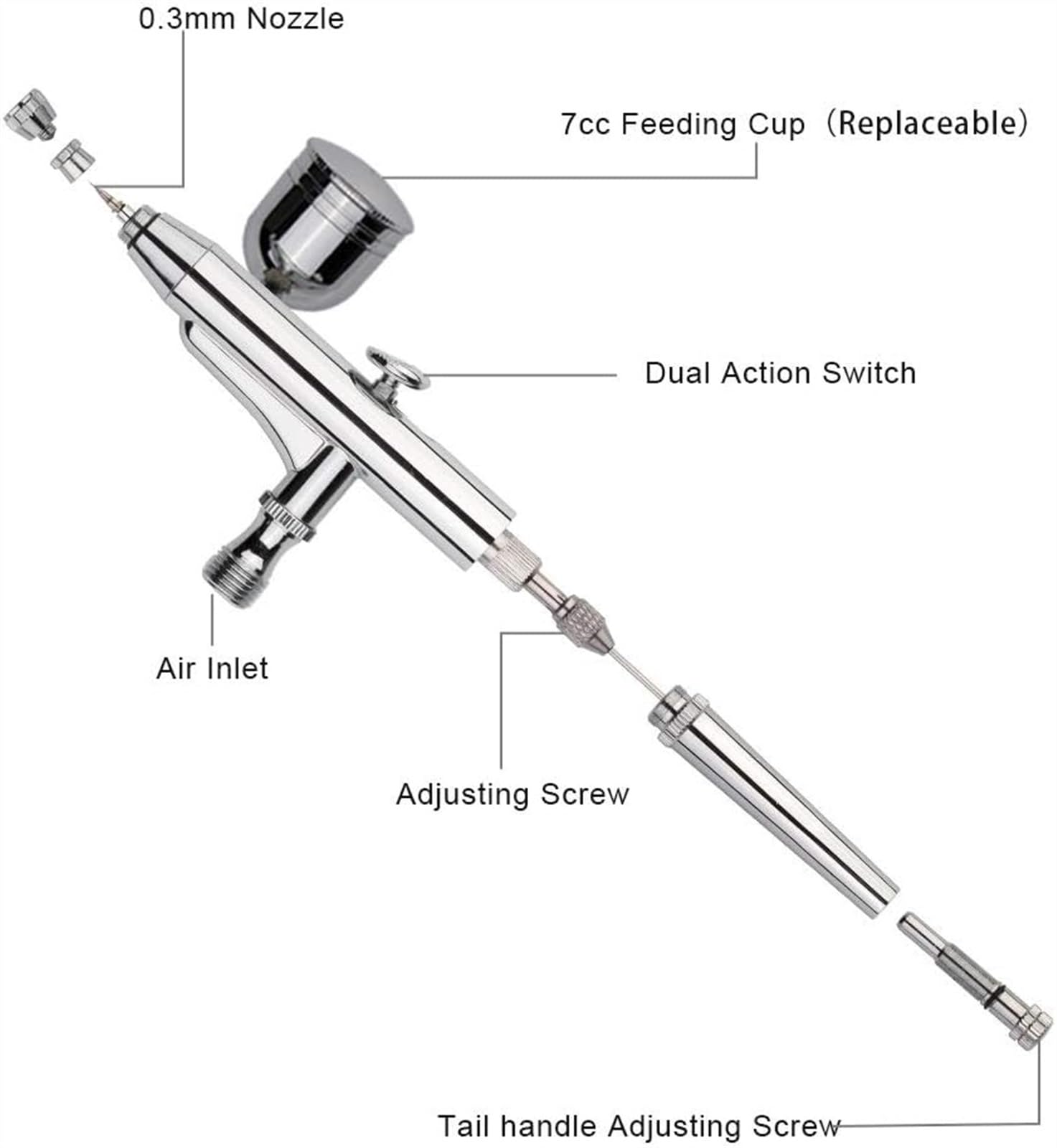 Opryskiwacz farby 0.2/0.3/0.5mm dysze Dual Action Airbrush zestaw kompresora powietrza 7cc/22cc kubek w sprayu aerograf do ręcznie robionych farb do ciast