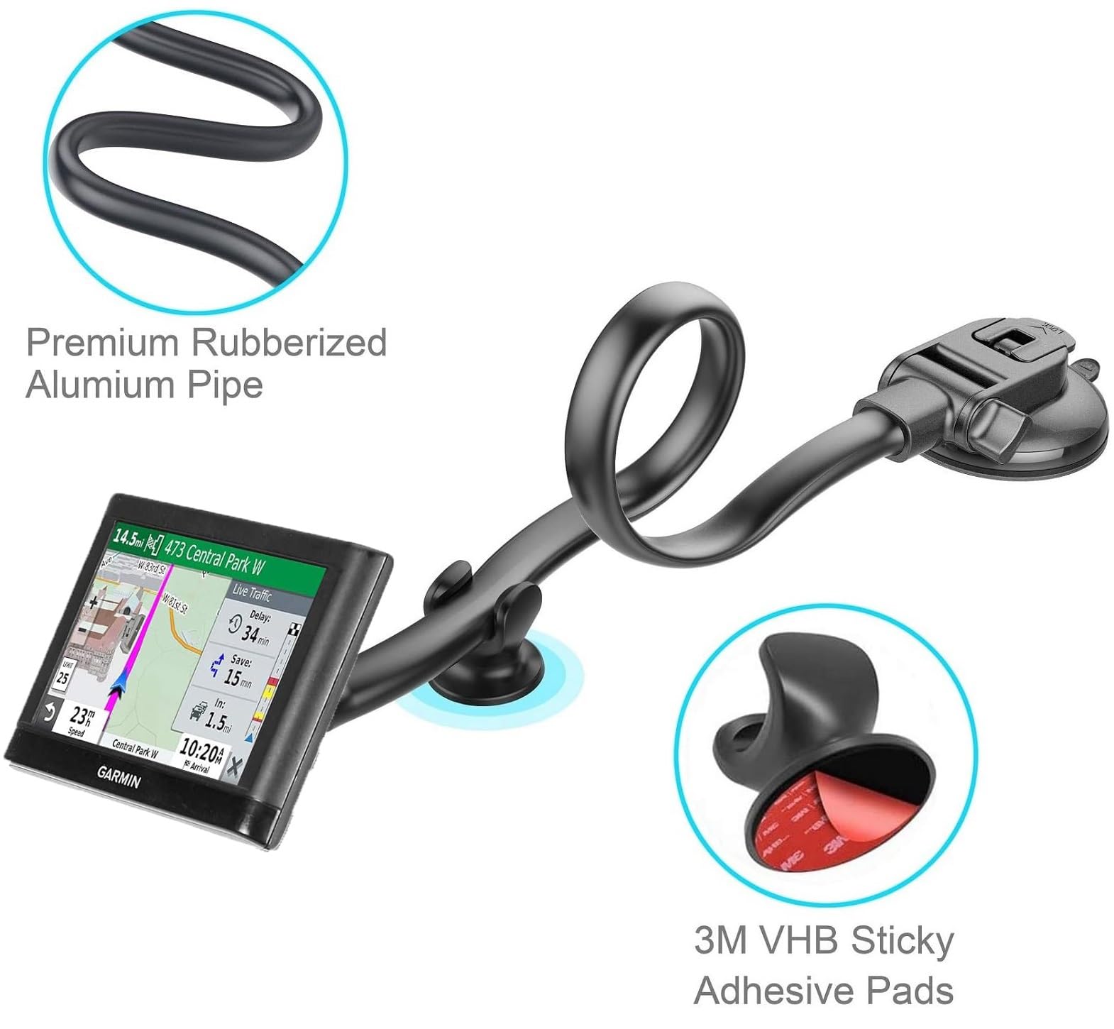 Support GPS Voiture Avec Ventouse - Compatible Garmin, Fixation Pare-brise, Maintien Stable, Diamètre 7 Cm