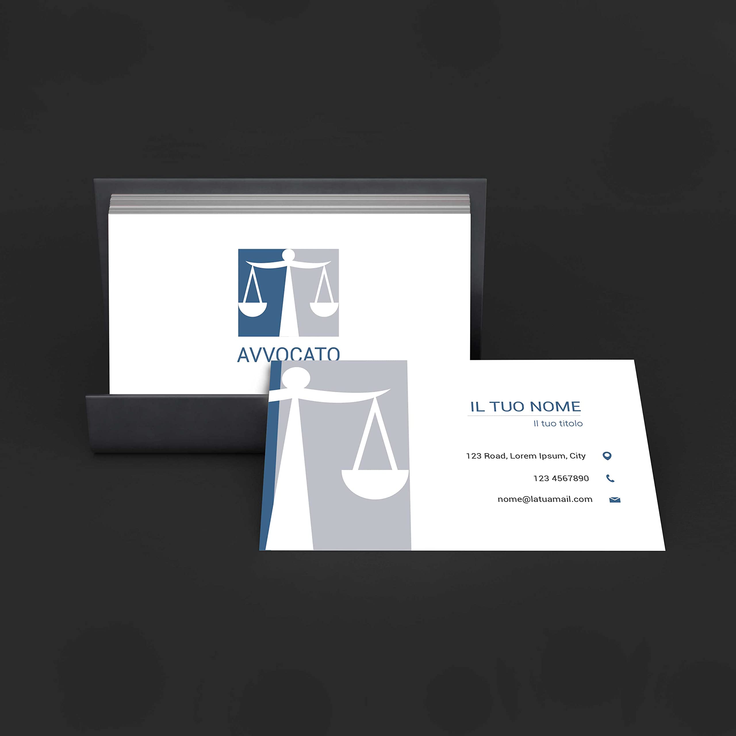 Biglietti da visita personalizzabili in cartoncino Premium, colori impeccabili, varie grafiche ideate per avvocati e studi legali, tiratura a scelta (Grafica 2)