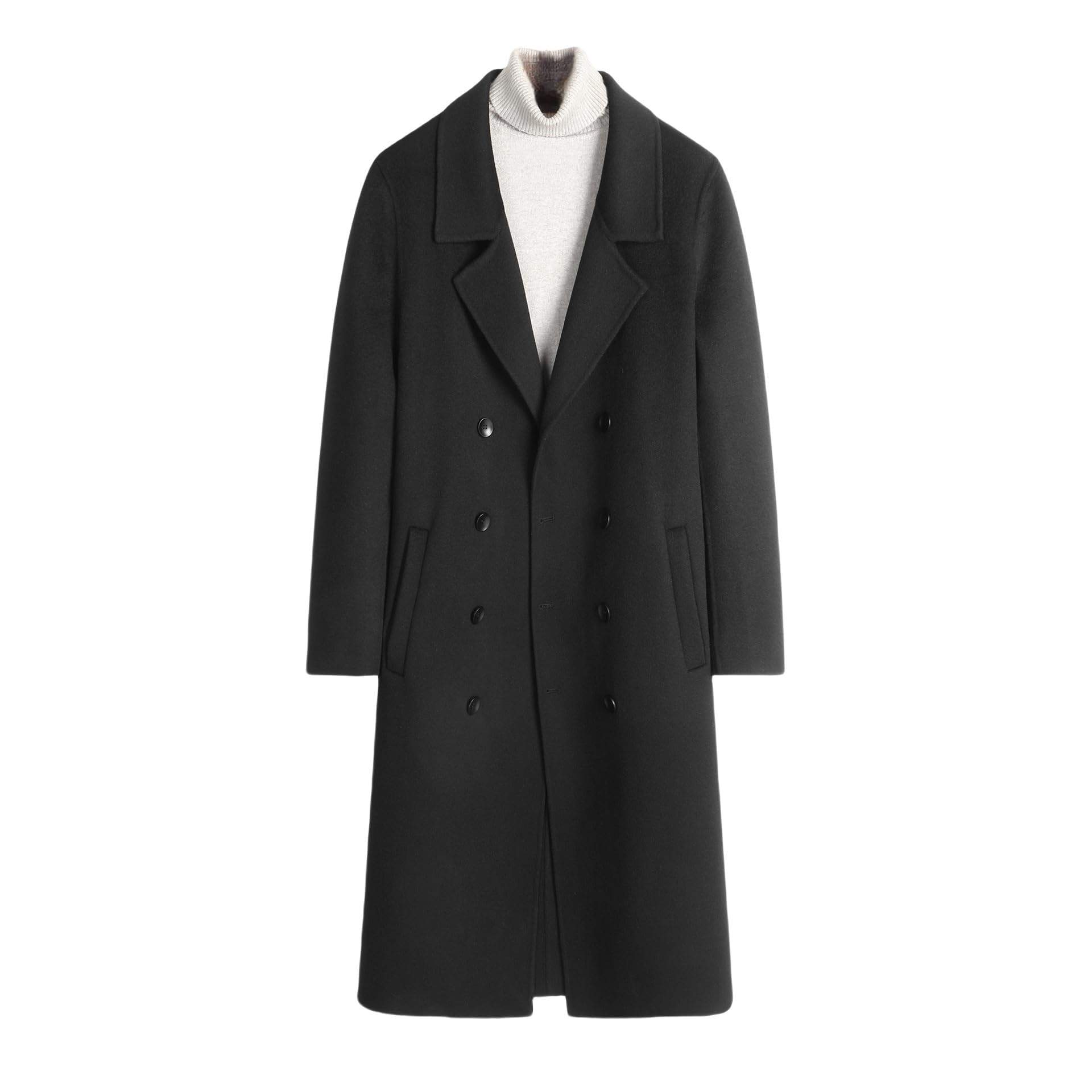 Męski wełniany trencz, miękki, ciepły, trencz, dwurzędowa kurtka z kieszeniami, gruba, klasyczna, długa, biznesowa, na co dzień, slim fit, płaszcz zimowy, odzież wierzchnia
