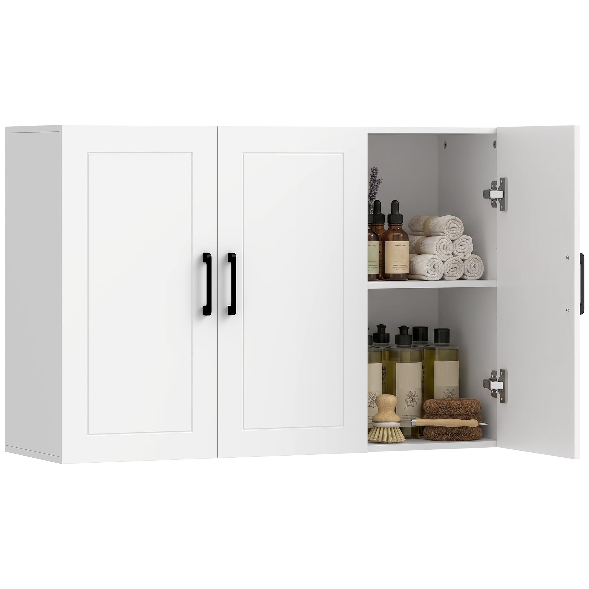 HOMCOM Bathroom Wall Cabinet Wall Mounted Bathroom Cabinet Doors White