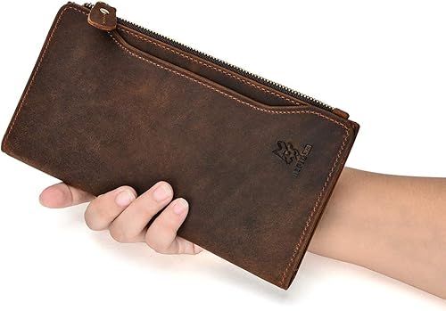 Miniatura 3 de HEPIDEM - Funda de piel auténtica para hombre con bolsillo con cremallera color marrón