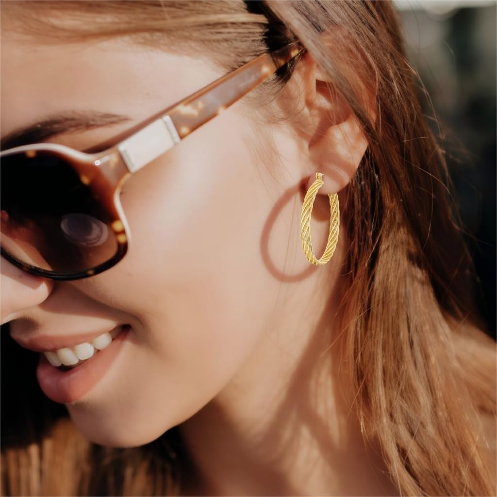 Gold Plated Hoop Earrings for Women 14K Gold Earrings for Women Thick Large Earrings Gold Huggie Earring Womens Lightweight Hypoallergenic - Image 7