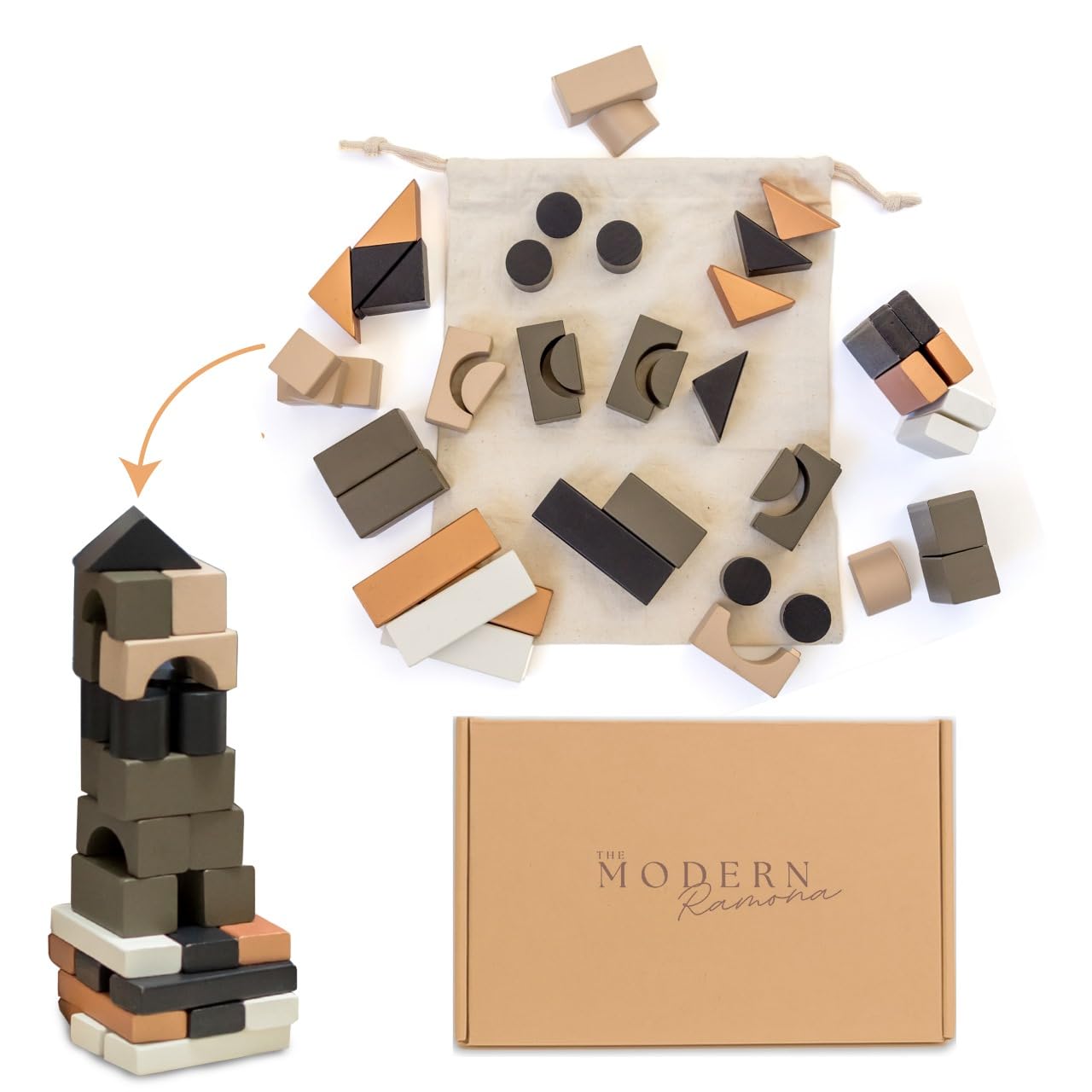 Wooden Building Blocks for Toddlers - Kids Stacking Blocks | 46 Pieces Wooden Blocks | Assorted Shapes Toddler Blocks | Toddler Building Blocks | Wood Blocks for Kids | Wood Blocks for Toddlers 1-3