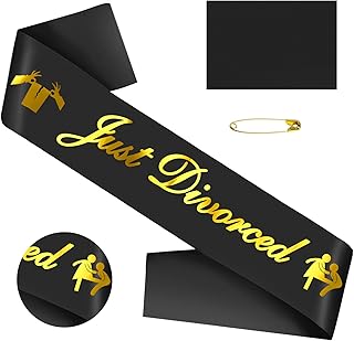 Generic Just Divorced Sash with Gold Foil, Black Divorce Party Sash, Finally Divorced Sash for Finally Done, Funny Divorced Gifts for Women, Break Up Gift for Her, Divorce Party Decorations Supplies