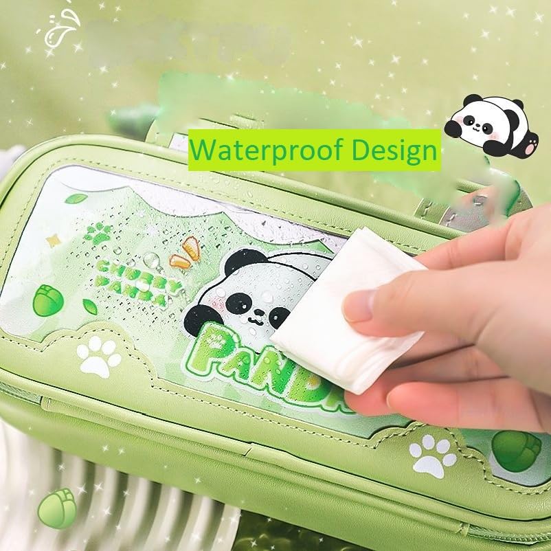 Image of Parshya Pencil Pouch Double Layer EVA Cute Pencil Case Aesthetic Pencil Case for Girls Large Capacity Pen Pencil Pouch Multifunctional Stationery Organizer for School (New Green Panda)