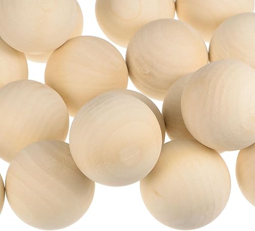 uxcell 5 bolas redondas de madera maciza de 1.575 in de diámetro, esferas de madera maciza sin terminar, bolas de manualidades naturales para