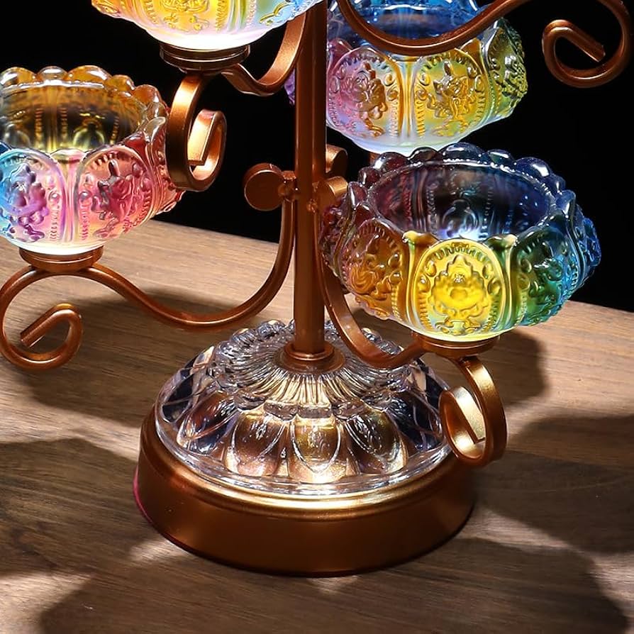 Amazon.com: 酥油灯架七灯九灯家用供佛酥油灯灯座佛前长明灯七彩