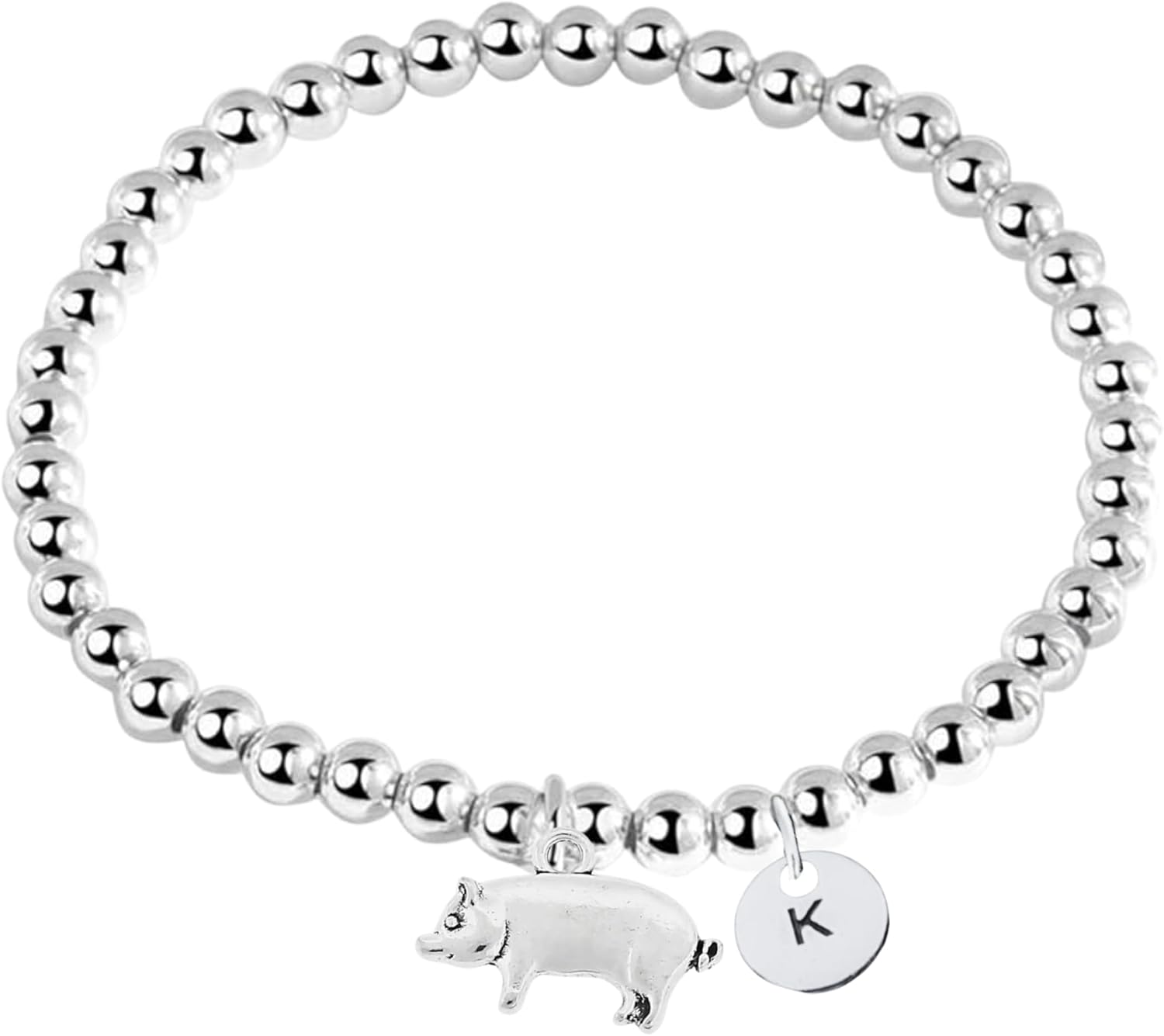 Pig Jewelry, Personalized Pig Initial Letter Beaded Adjustable Bracelet, Pig Gift, Pig Lover Gift, Pig Accessories for Girls