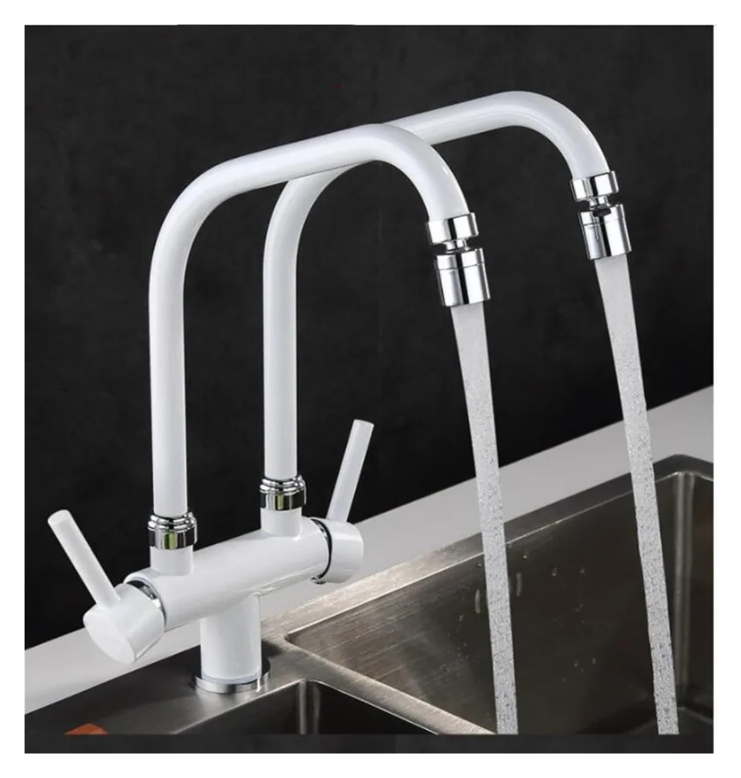 Robinet de cuisine pivotant 360° double usage noir chromé