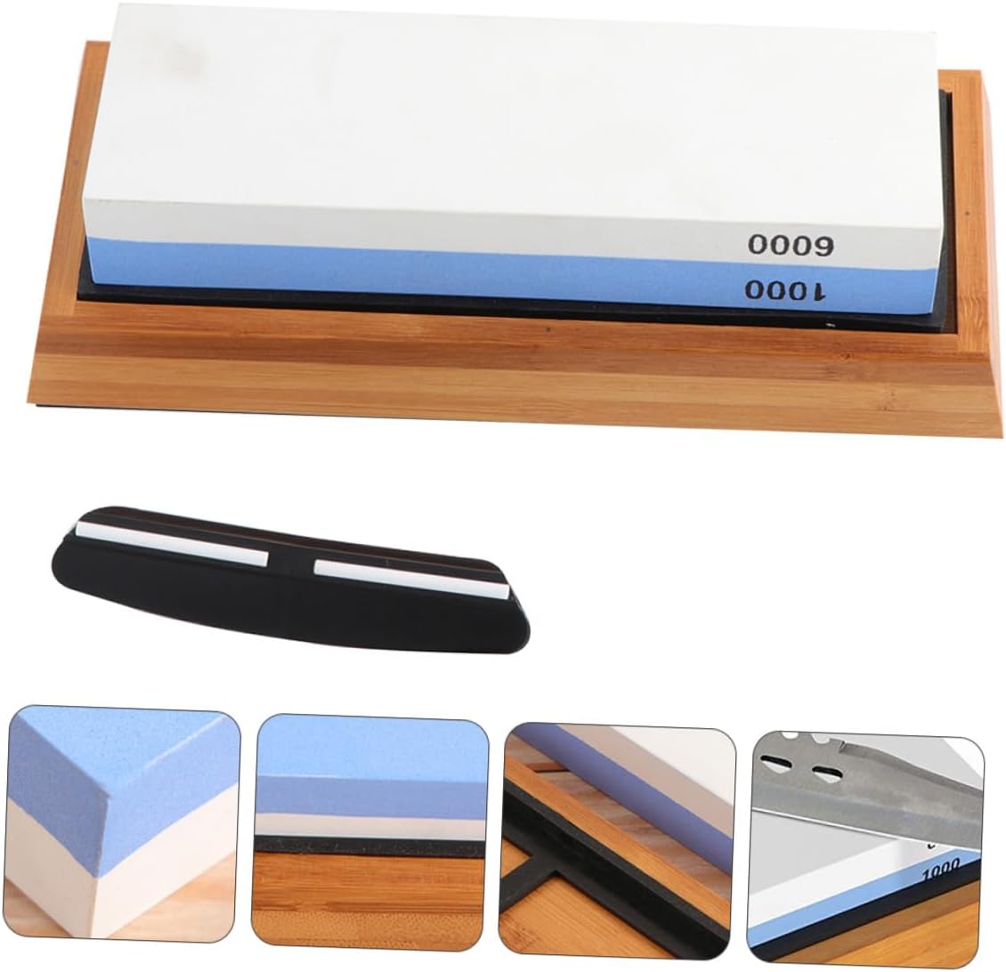 Double-sided Whetstone Knife Sharpening Stone Kit 1000/6000 Grit with Silicone Pad, Base, Positioning Guide, and Correction Stone for Home Kitchen Tool Maintenance