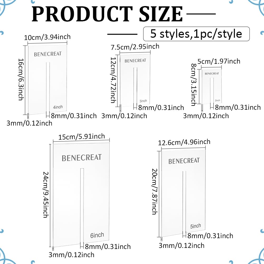 BENECREAT 5 pezzi modelli di produttore di arco, tavole a fiocco in acrilico 5/ 7,6/ 10/ 12,7/ 15,2 cm, strumento da cucito artigianale per la fabbricazione di nodi, artigianato, fessura: 8 mm
