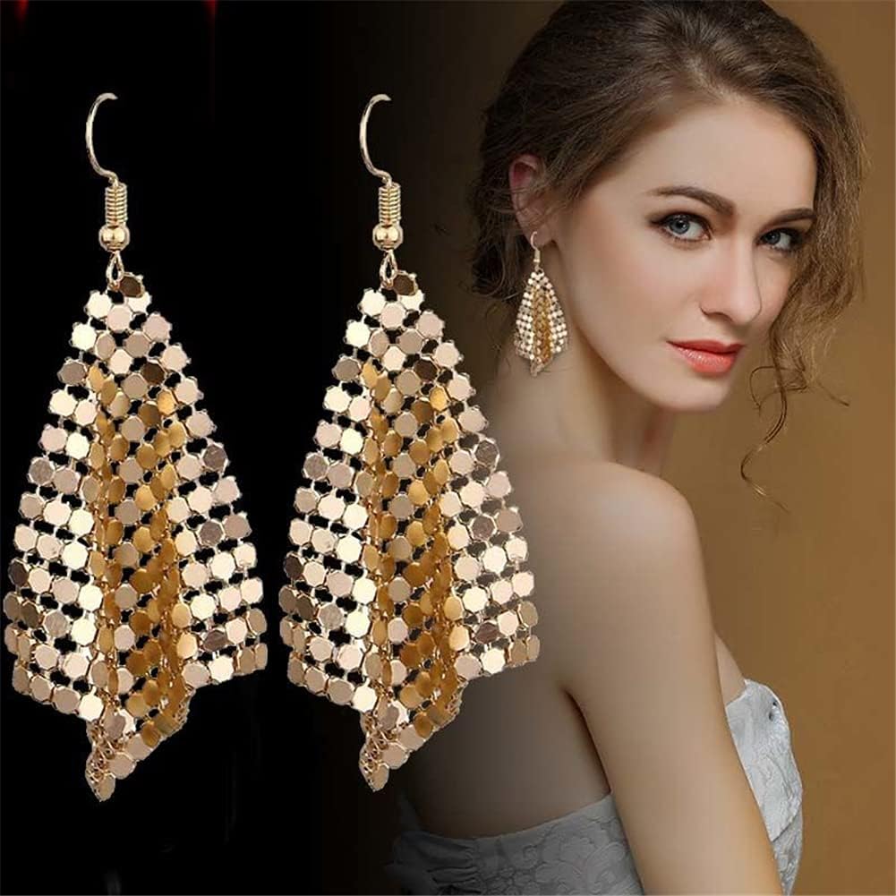 CHUNYANAN Metal Mesh Grid Sequins Gold Tassel Long Drop Dangle Earrings for Women Fashion Charm Tassel Earrings Jewelry Gift - Image 4