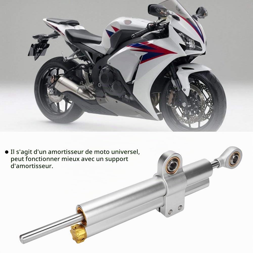 Amortisseur Orcycle, Amortisseur de Moto Qilu, Amortisseur de Direction Moto Universel Moto CNC Accessoire de Stabilisateur D'amortisseur de Direction en Alliage D'aluminium (Argent)