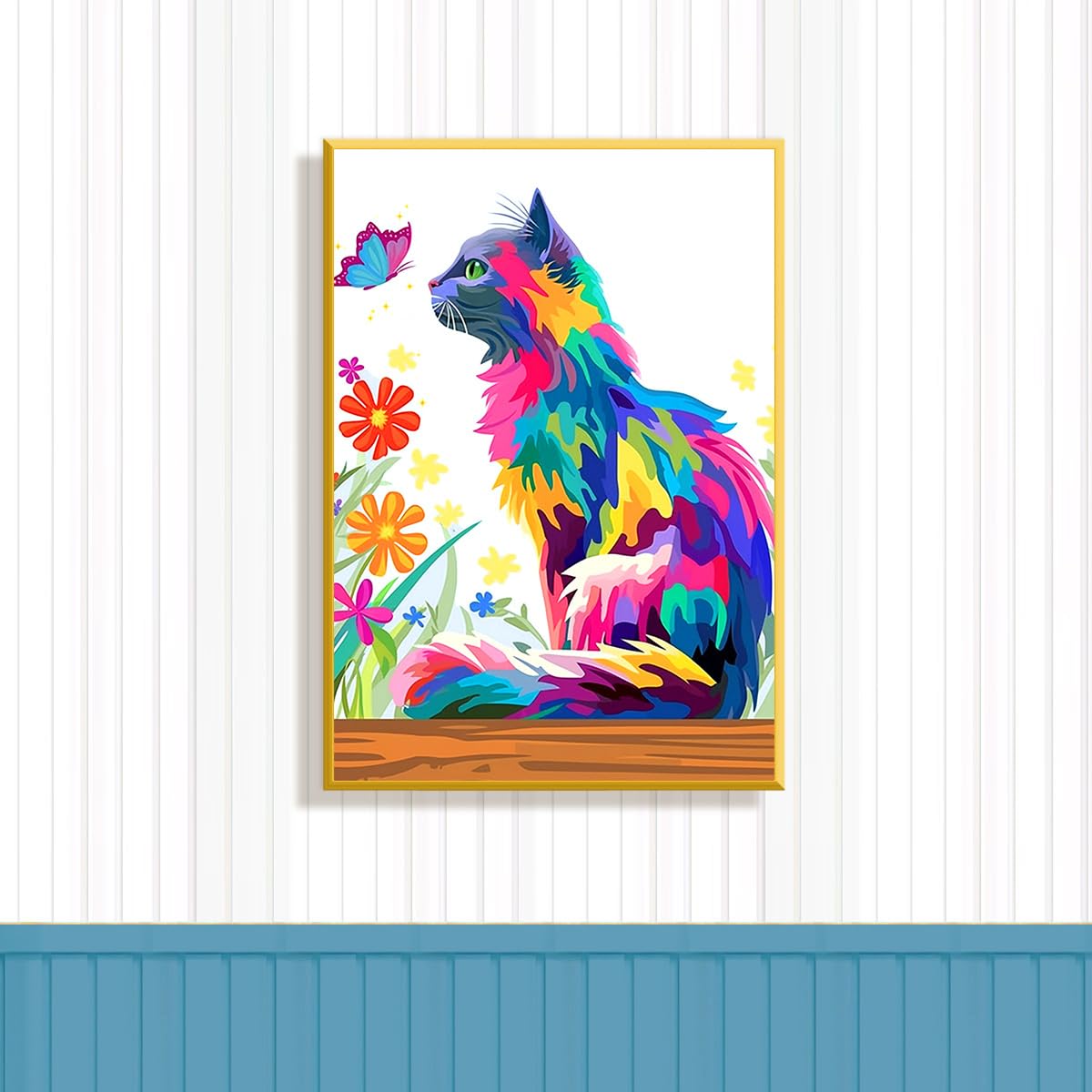Zhenqing Stamped Cross Stitch & Punch Needle Embroidery Kit for Beginners - Pre-Printed 11 CT 11.8x15.8in, Colorful Cat Pattern DIY Therapeutic Craft for Home Décor & Stress Relief (66988)