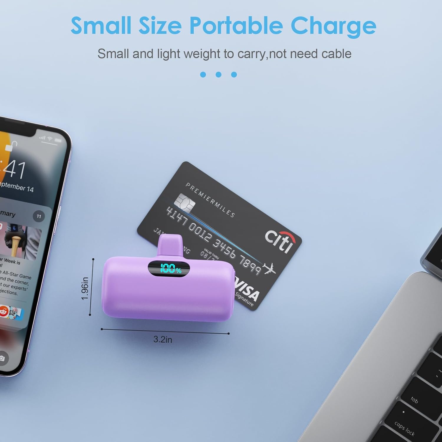 [2 Pack] Small Portable Charger for iPhone,Upgraded 5000mAh PD Fast Charging Power Bank, LCD Display Cute Mini Battery Pack Compatible with iPhone 14/14 Pro Max/13/13 Pro/12 Pro/11/XR/X/8,Blue+Purple