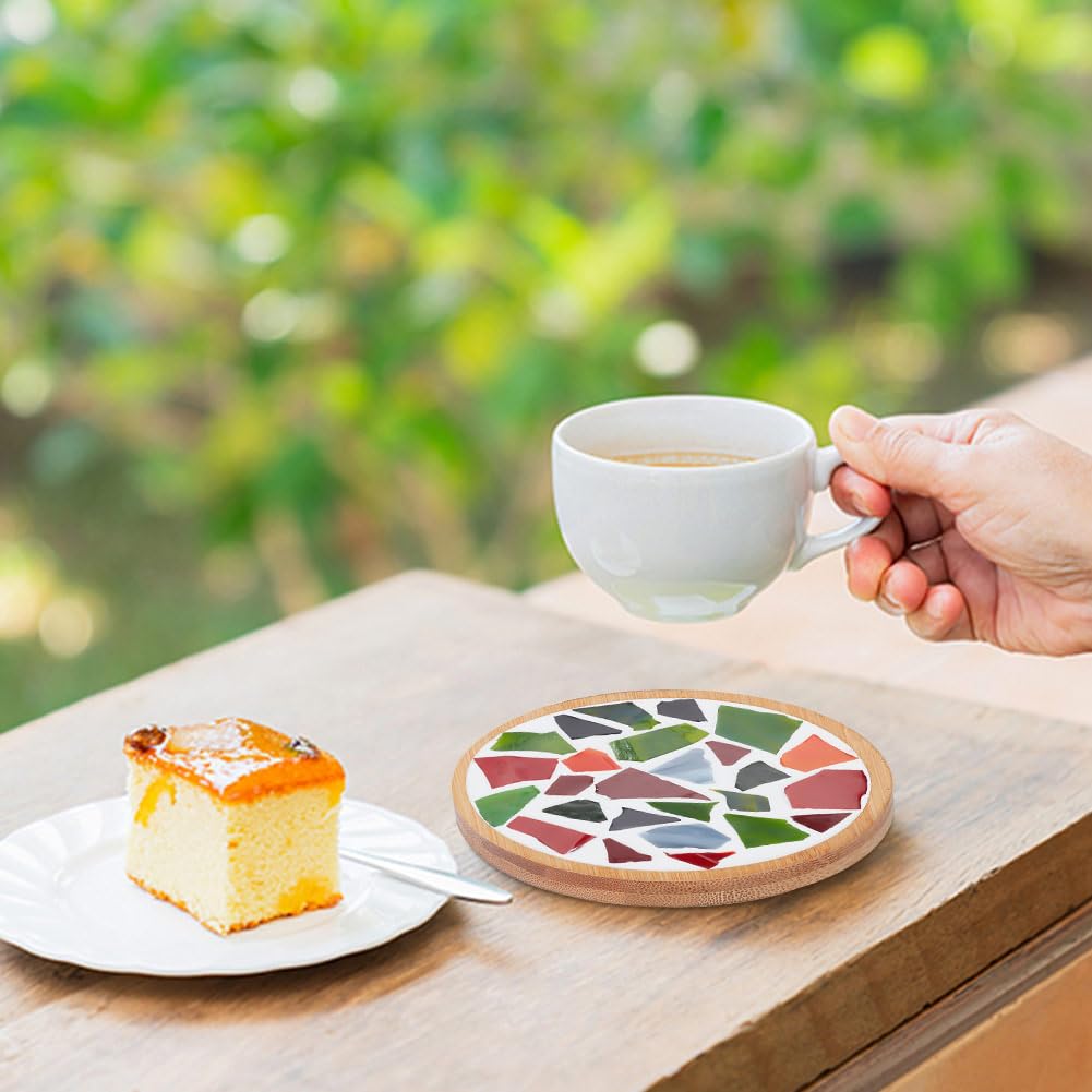 Set Creativo Per 3 Sottobicchieri A Mosaico Fai Da Te WEBEEDY, Con Base In Bambù E Tessere Colorate