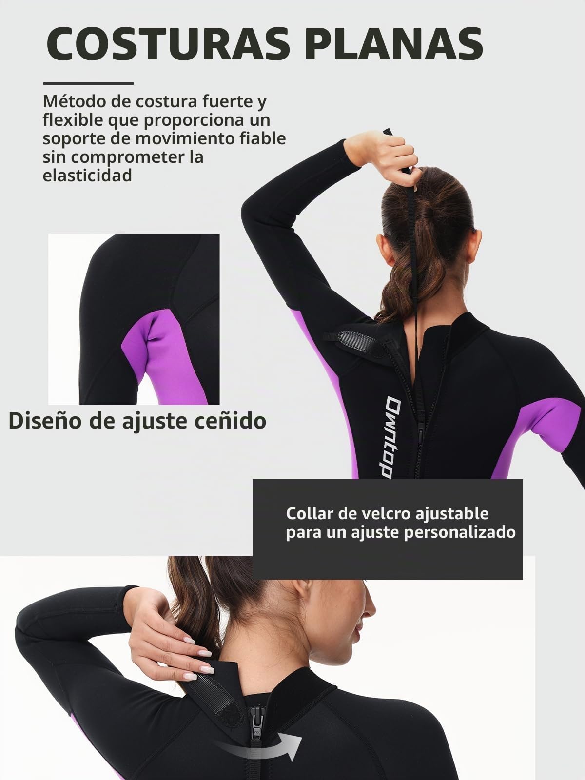 Owntop Neopreno Mujer 3/2mm Completo, Traje de Neopreno de Invierno de Manga Larga Ultra-Elástico, Cremallera Trasera Traje de Neopreno para Surf y Buceo para Adultos, Mujer Morado 3XL