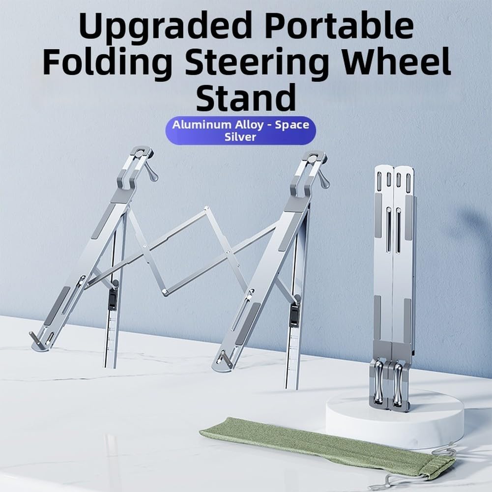 Soporte plegable ajustable para laptop para volante de coche, bandeja de aluminio resistente con cerradura (plata)