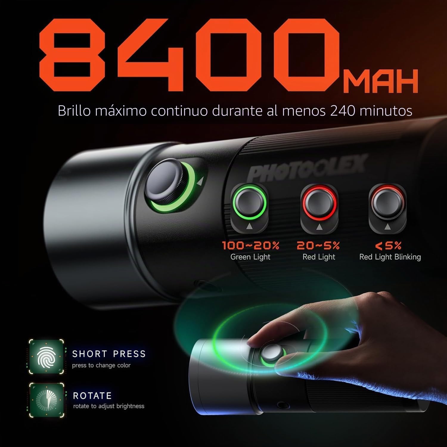 PHOTOOLEX linterna LED para fotografía con 4 luces de relleno de colores, 84000 mAh, aleación de aluminio con 20 filtros de luz estampados, luz de vídeo