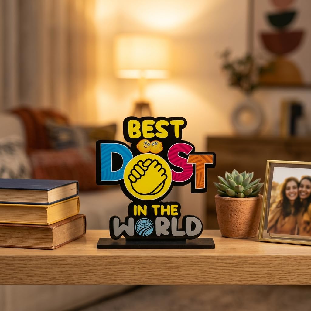HindCraft Best Dost in the World Wooden Tabletop Gift | Friendship Decorative Showpiece for Best Friend | Birthday Gift for Friends | Desk Decor Keepsake for Boys & Girls-image-23