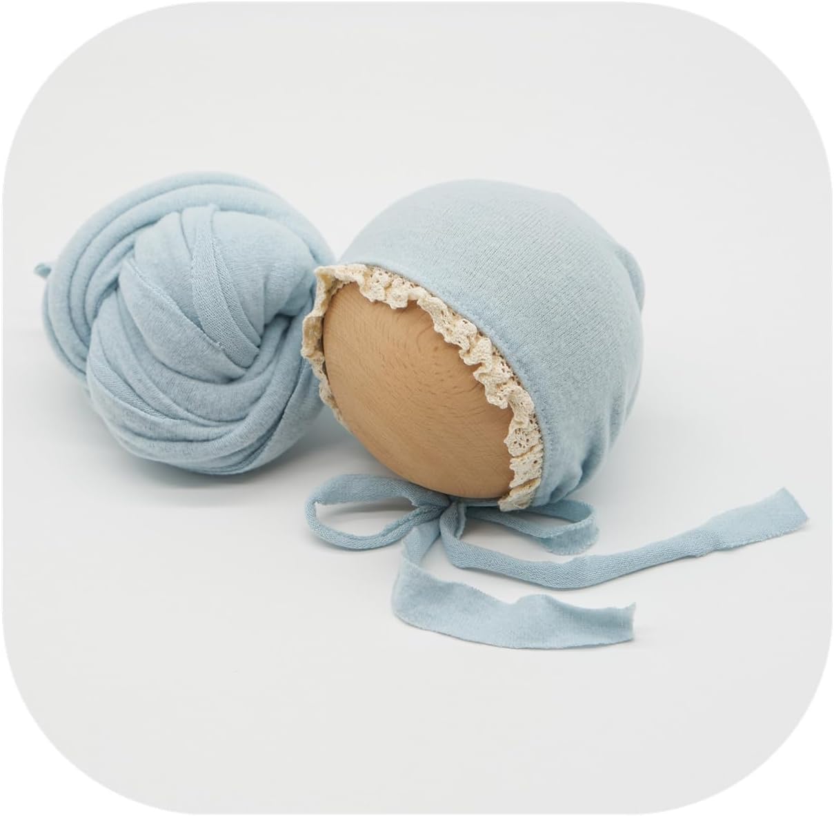 Newborn Photography Wrap Prop Ruffle Bonnet Lace Edge Hat Set image 2