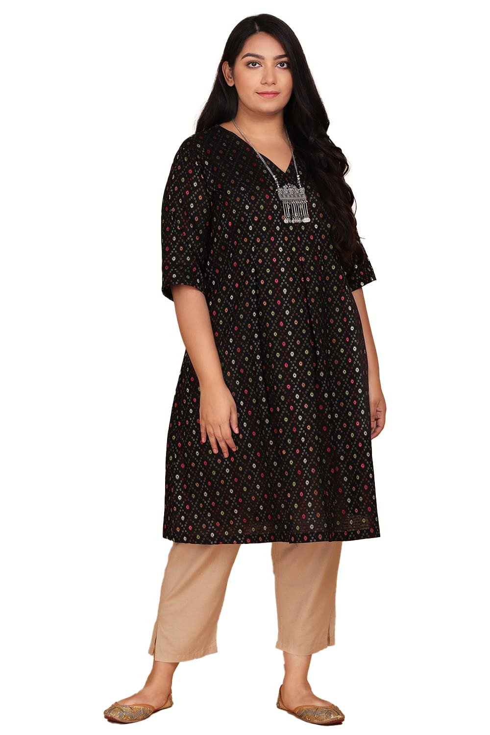 Lastinch Women's Handloom Cotton Black Kurta